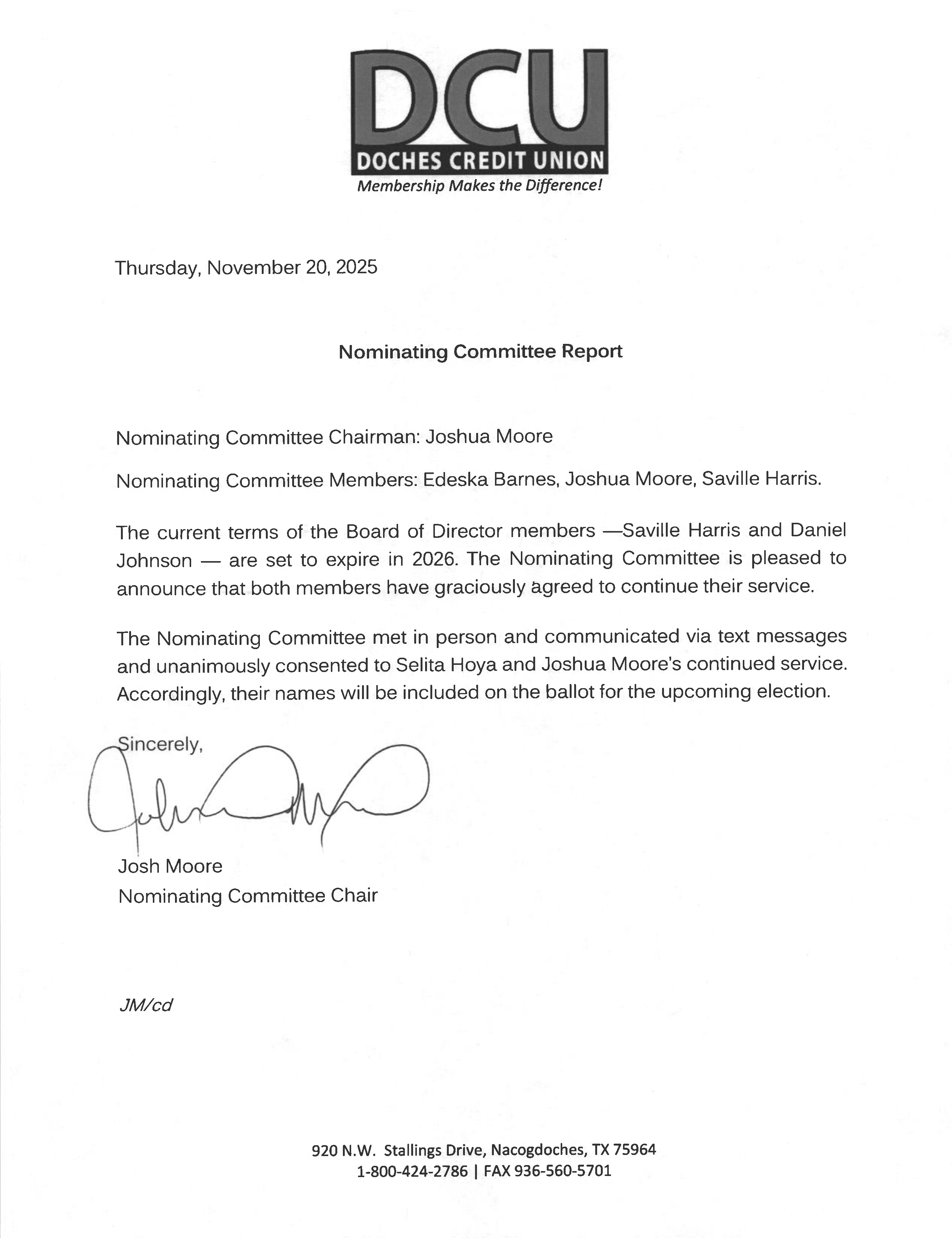 2025-2026 Nominating Committee Report